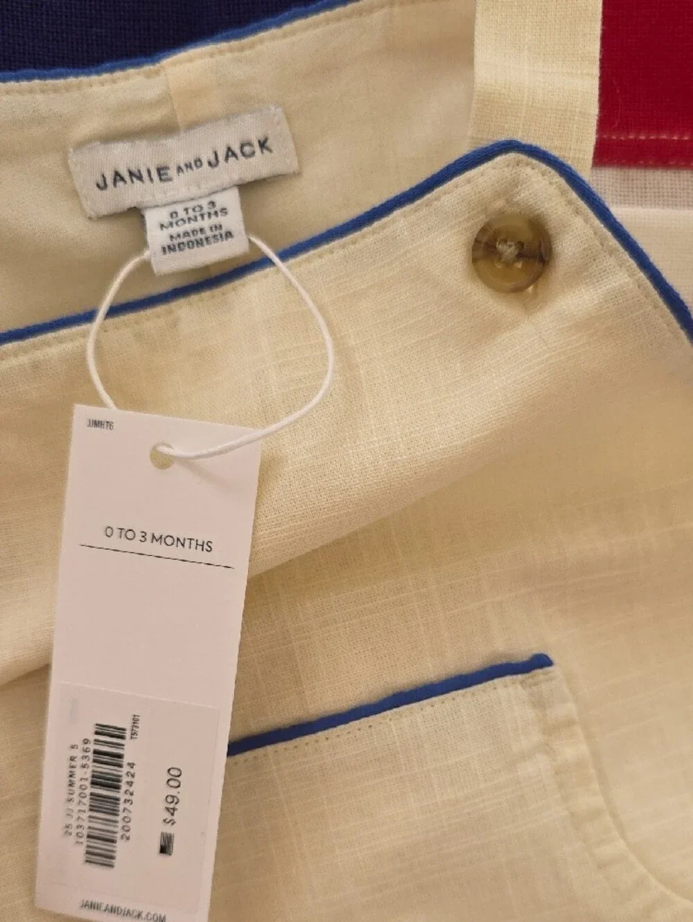 Janie and Jack Cream Shortall with Blue Trim